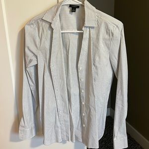 White long sleeve Ann Taylor blouse with grey stripes